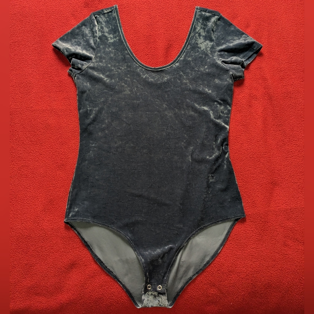 American Eagle Outfitters Gray Crushed Velvet Scoop Neck Short Sleeve Bodysuit